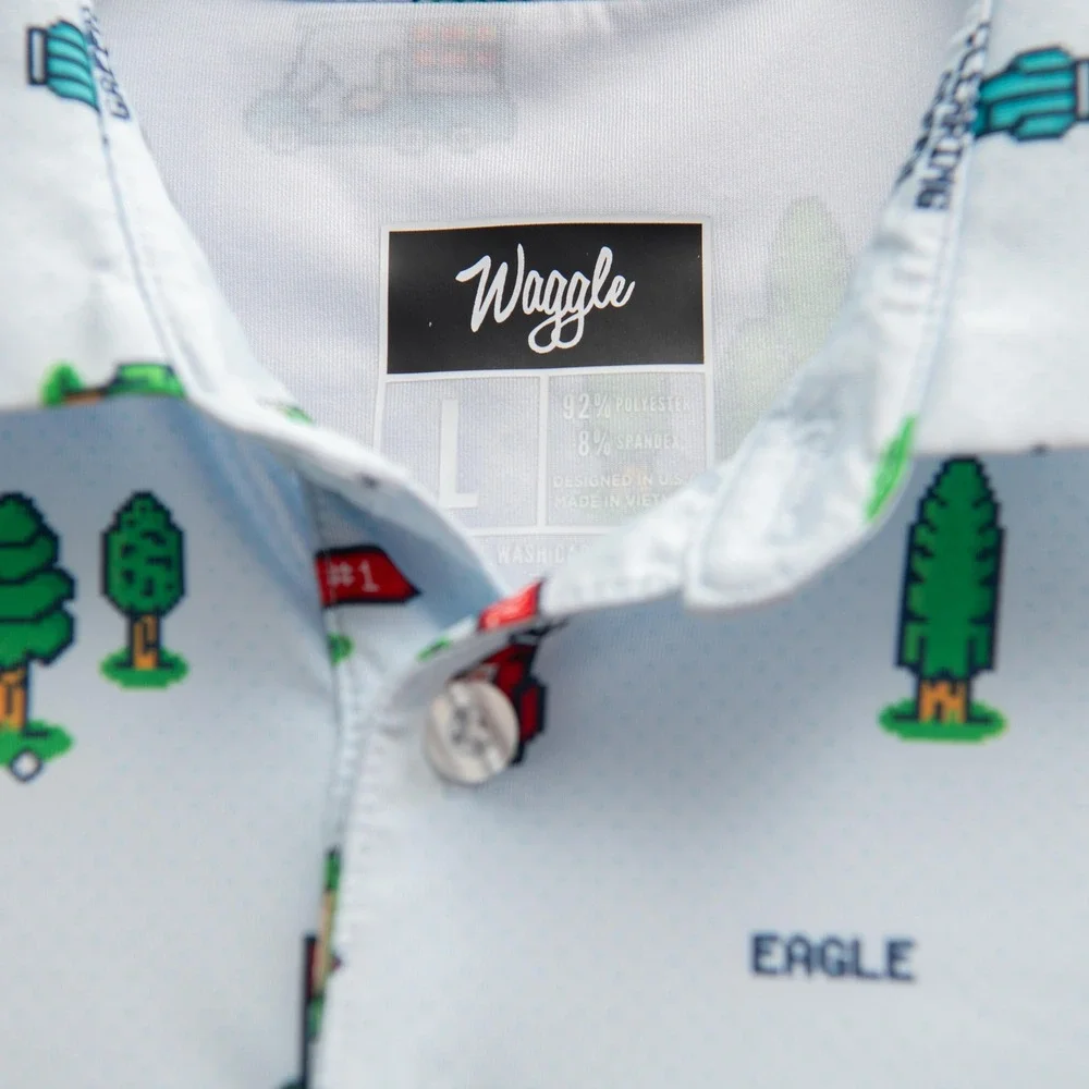 Waggle Golf Polo Sz L Retro Gaming 8Bit Pixel Mario Style Performance Athleisure - Picture 5 of 5